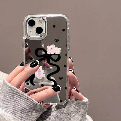 Cute Cat Luxury Plating Make Up Mirror Cover Phone Case