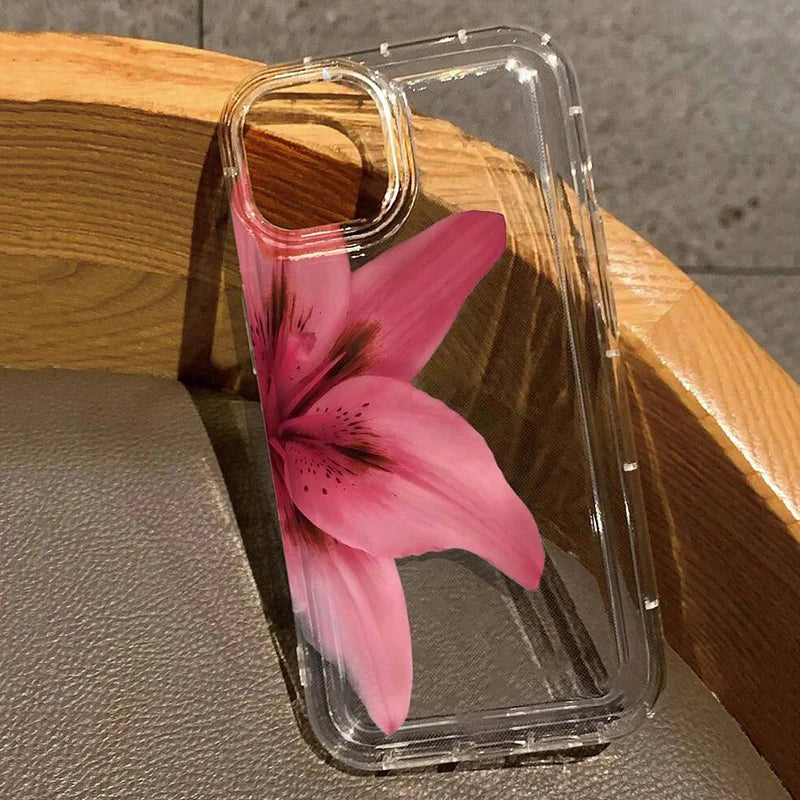 Realistic Lily Flower Print Clear Phone Case