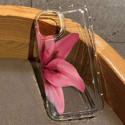 Realistic Lily Flower Print Clear Phone Case
