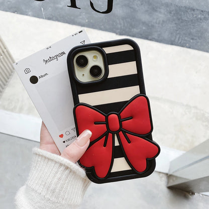 Kawai 3D Striped Bow Soft Silicone Phone Case
