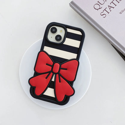 Kawai 3D Striped Bow Soft Silicone Phone Case