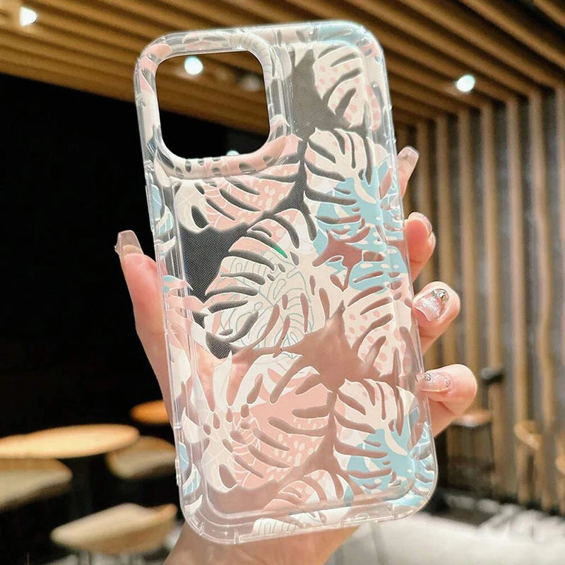 Summer Leaves Pattern Clear Phone Case