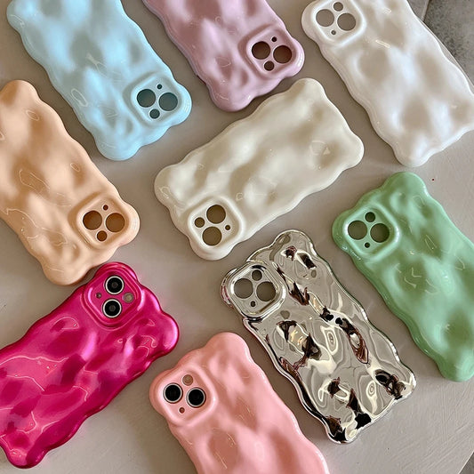 3D Wave Pattern Phone Case For iphone, Candy Color Fashion Soft Silicone Shockproof Back Cover Cases