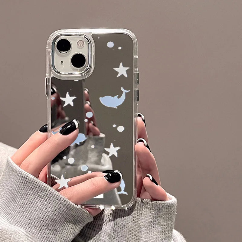 Cute Cat Luxury Plating Make Up Mirror Cover Phone Case