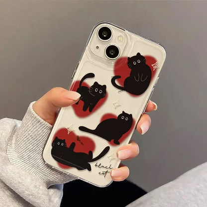 Lovely Love Heart Black Cat Phone Case