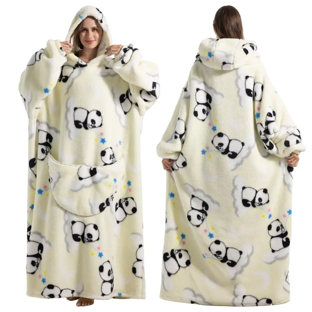 Oversized Wearable Blanket Hoodie - Extra Long Plush Sherpa, Winter Gift