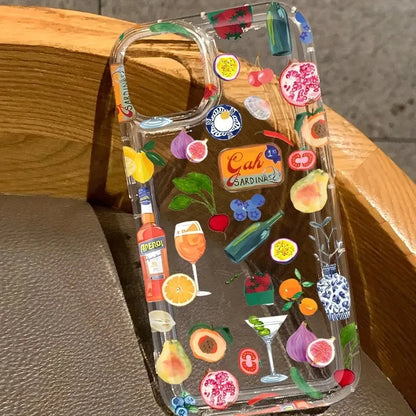 Fruit Print Juice Pattern Transparent Phone Case