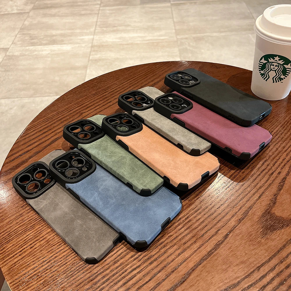 Fashion Matte Leather Phone Case For iPhone Soft Camera Protection Cover