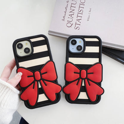 Kawai 3D Striped Bow Soft Silicone Phone Case