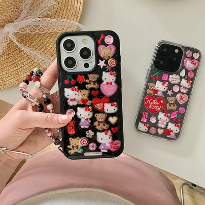 3D Cute Cartoon Y2K Hello Kitty Sticker Bling Glitter Phone Case