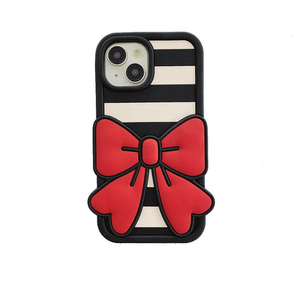 Kawai 3D Striped Bow Soft Silicone Phone Case