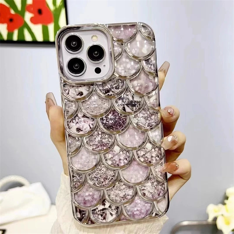 Luxury Glitter Mermaid Fish Scale Pattern Phone Case For iPhone Colorful Electroplated Anti-drop Cover