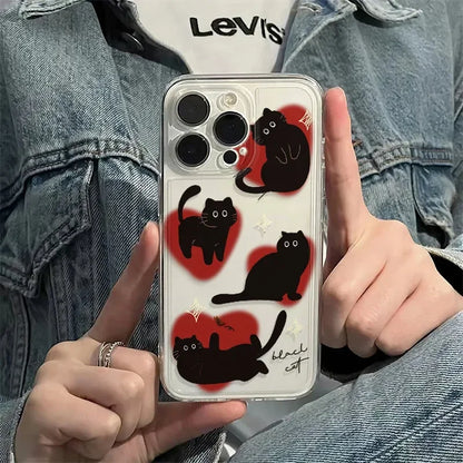 Lovely Love Heart Black Cat Phone Case