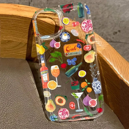 Fruit Print Juice Pattern Transparent Phone Case