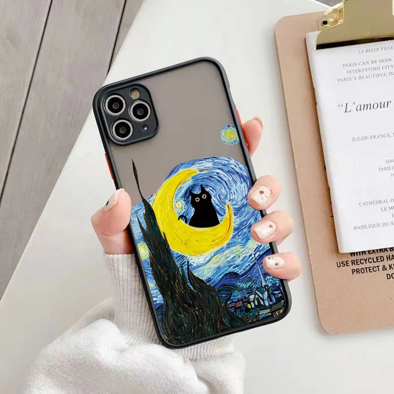 Oil Painting Van-Gogh Cat Hard Matte Phone Case