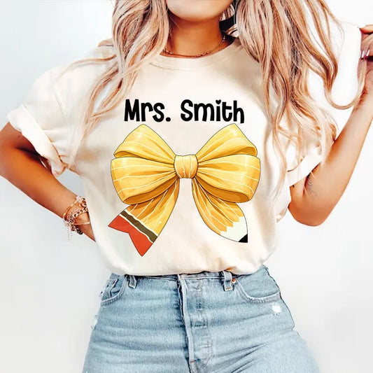 Teacher Pencil Coquette Bow T-Shirt