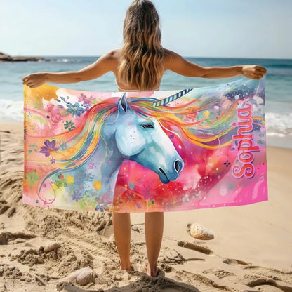 Unicorn Inspired Beach Towel For Girls Gift For Her Summer Pool Party Kids Beach Towel