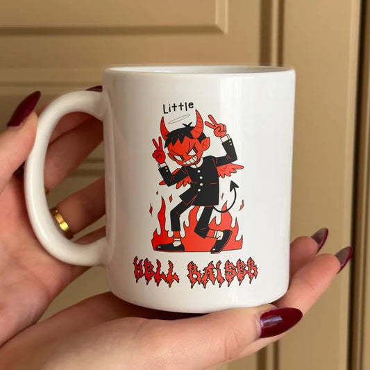 "Little Hell Raiser" Mug, Bespoke Cartoon Illustration Gift for Son or Friend