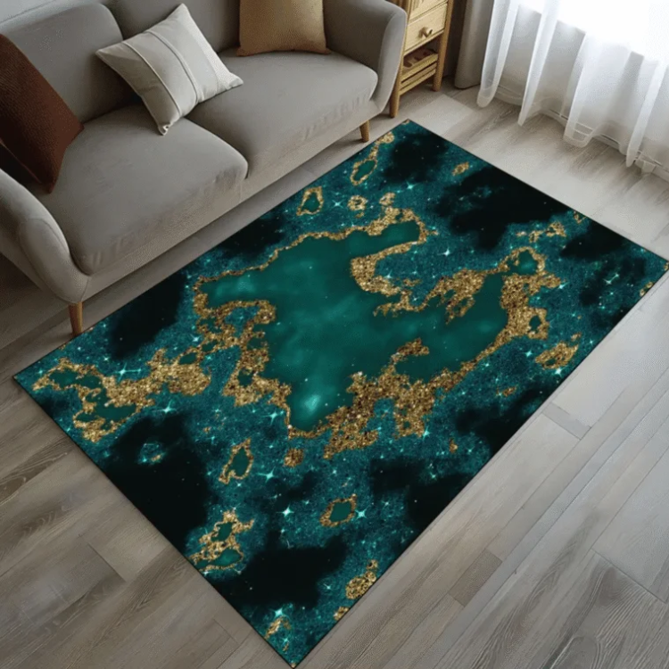 Emerald Green Luxury Rug, Elegant Rug in Emerald Tones