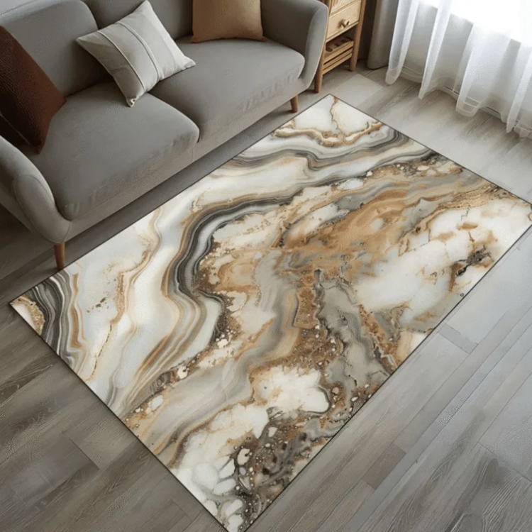 Luxury Cream Marble Rug, White Gold Elegance Rug, Elegant Rug in Golden Beige Tones