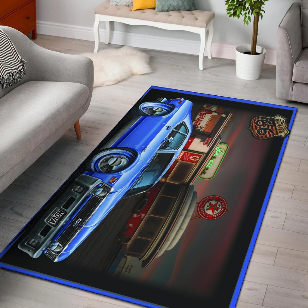 1971 Chevy Nova Route 66 Gas Station Area Limited Edition Rug - Chussin | Home Decor Easily