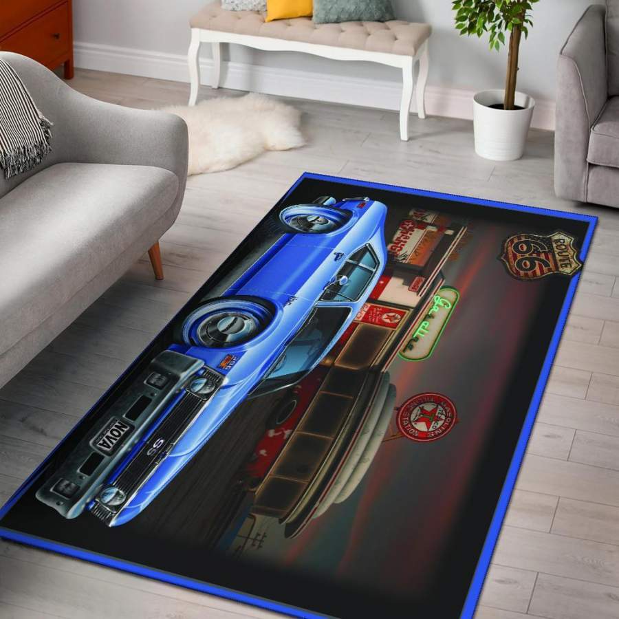 1971 Chevy Nova Route 66 Gas Station Area Rug s  Chussin | Home Decor Easily