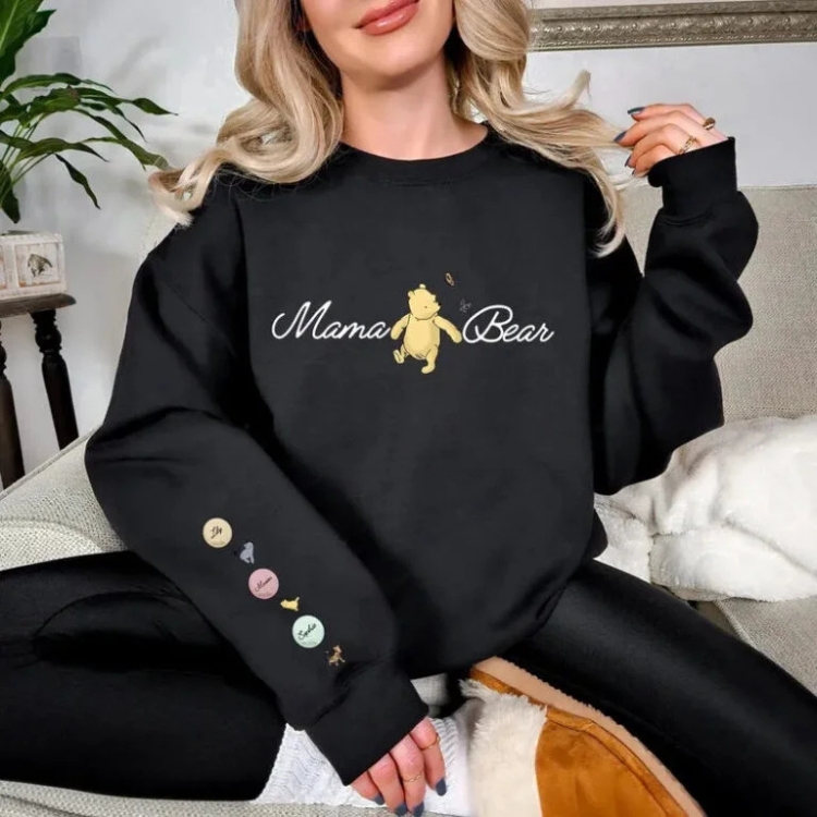 Custom Mothers Day Sweatshirt with Names, Winnie the Pooh Mothers Days Gift, Custom Mama Bear Sweatshirt, Gift For Mother's Day