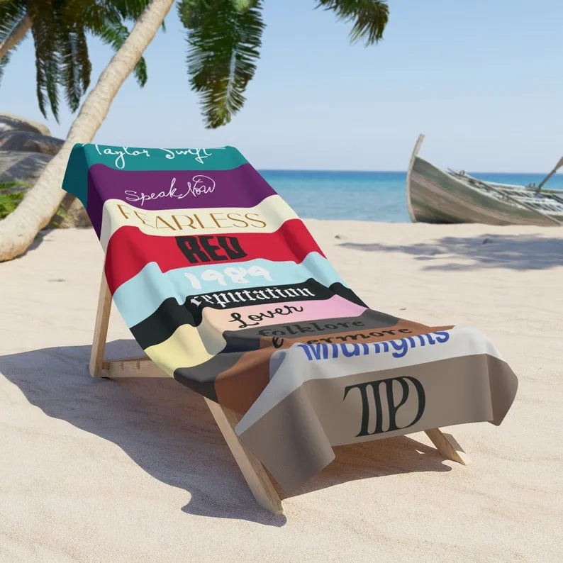 Taylor's Albums Beach Towel, Taylor Inspired Beach Towel, ALL Taylor Albums, TTPD, Eras Tour, Tortured Poets Department, Swiftie Gift