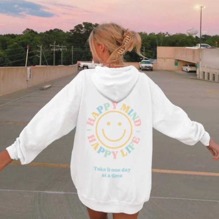 Happy Mind Happy Life Smiley Face Hoodie