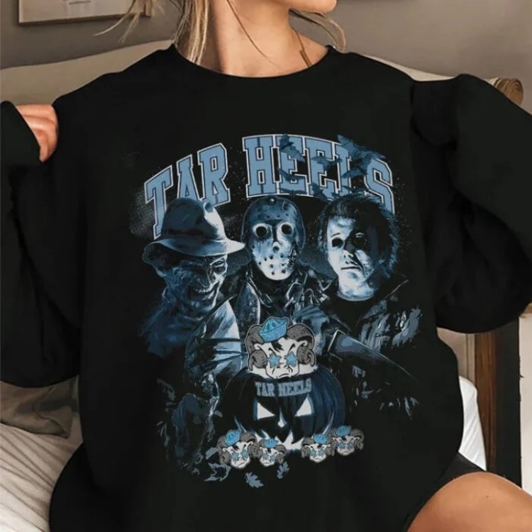 North Carolina Halloween Horror Movie Football Crewneck Sweatshirt