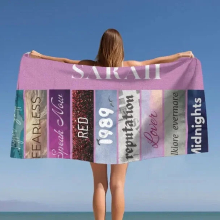 Taylor Swift Inspired Custom Name Towel - Eras Tour Personalized Beach Towel, Swiftie Gift, TS New Album, Tortured Poets Department