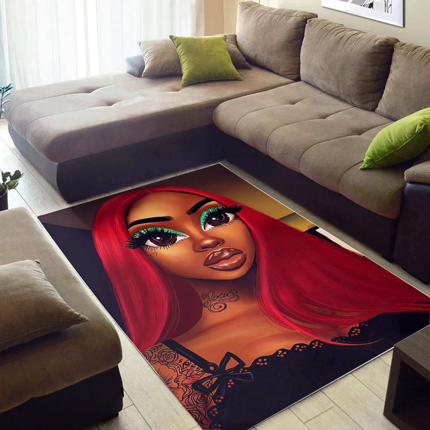 African American Beautiful Melanin Woman Carpet Design Afrocentric Rug - Chussin | Home Decor Easily