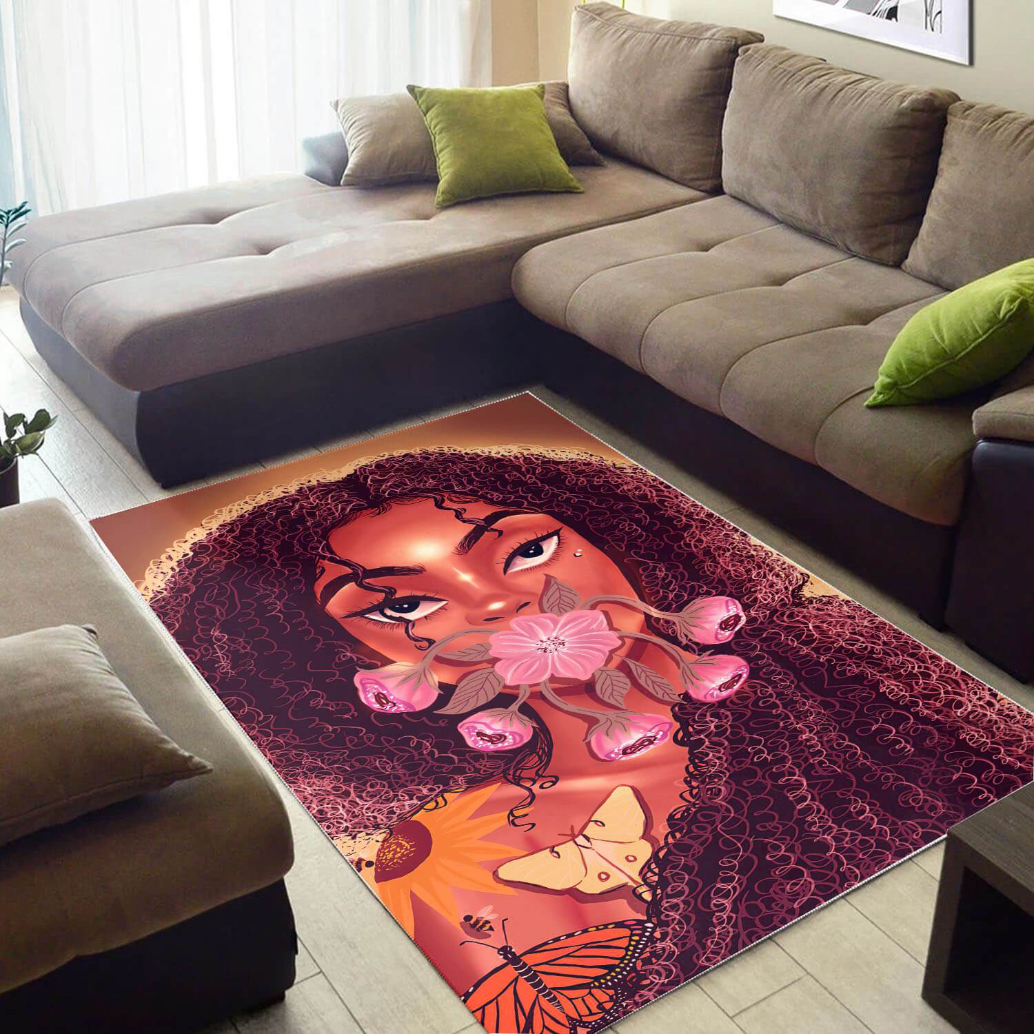 African Pretty Afro Lady Inspired Afrocentric Home Rug -  Chussin | Home Decor Easily