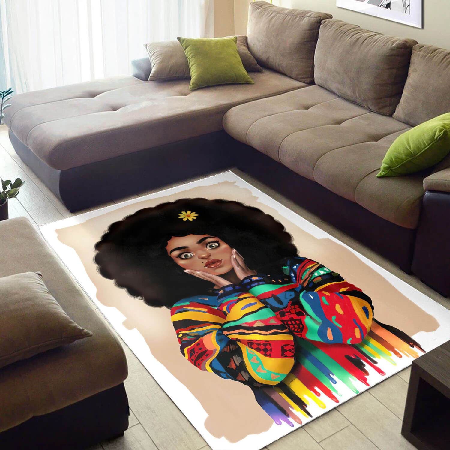 African Pretty Afro Woman Carpet Afrocentric Home Rug -  Chussin | Home Decor Easily