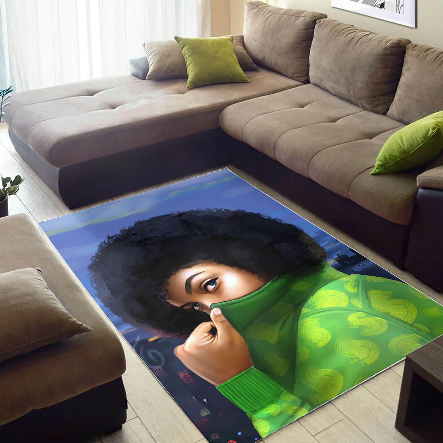 African Pretty Lady With Afro Inspired Themed Home Rug -  Chussin | Home Decor Easily