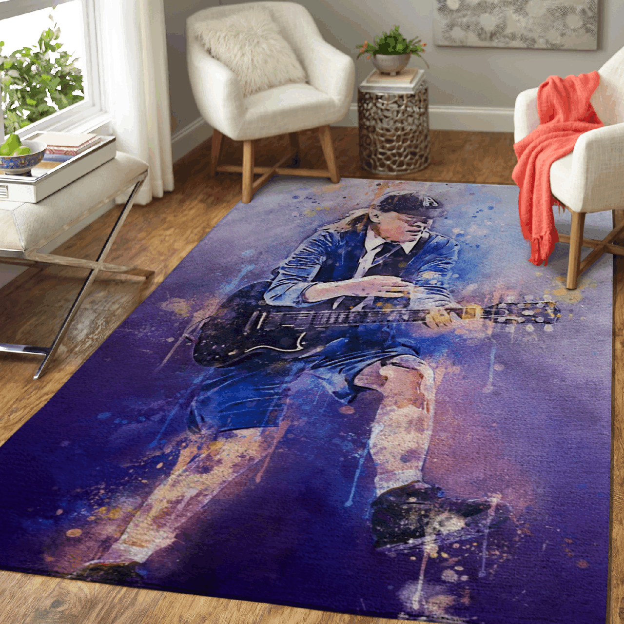 Angus Mckinnon Young Ac Dc Band Art Area Rug Area  Chussin | Home Decor Easily