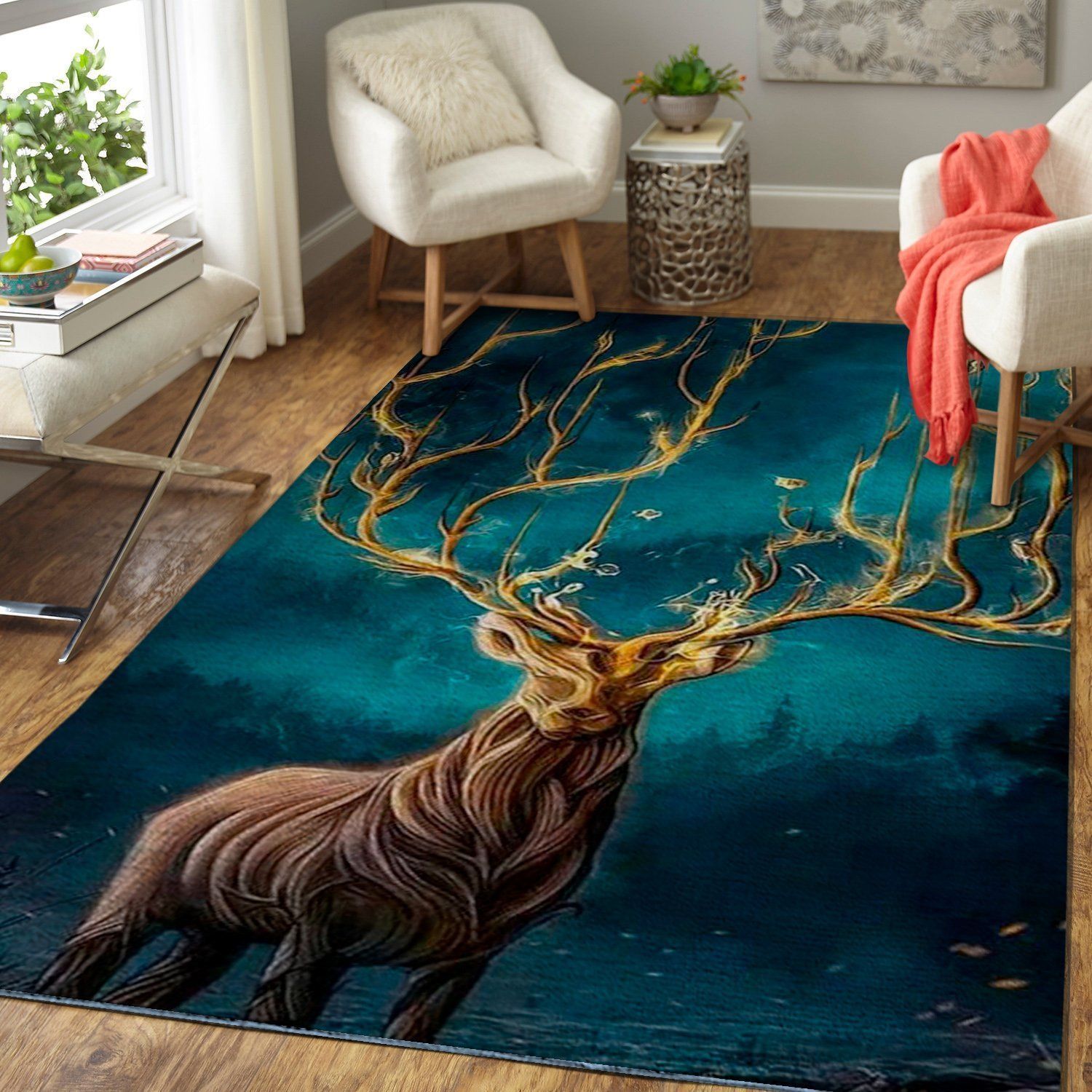 Art Of Deer Area Rug Animal Print Rug Regtangle  Chussin | Home Decor Easily