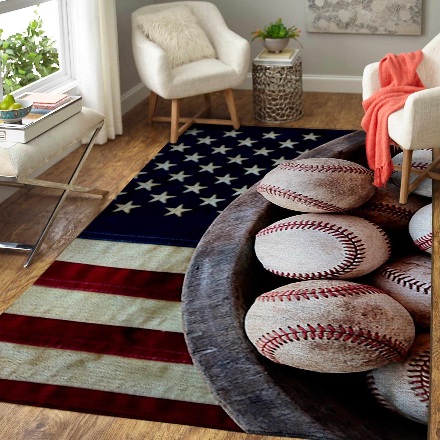 Baseball Ball On American Flag Area  Chussin | Home Decor Easily
