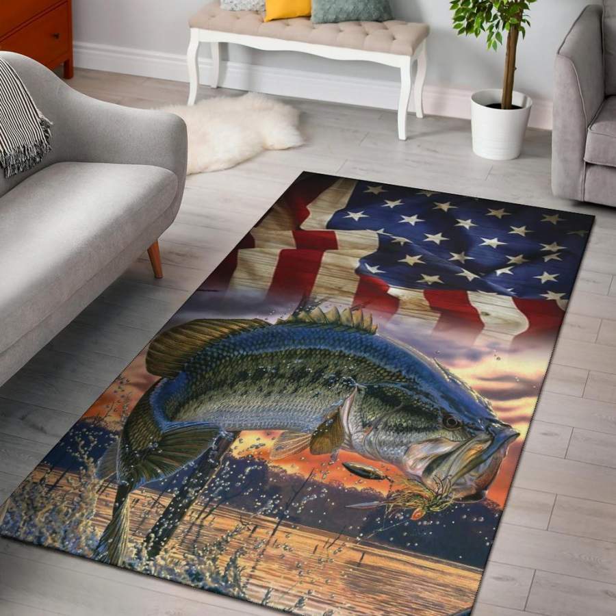 Bass Fish American Flag Area Rug s Chussin | Home Decor Easily