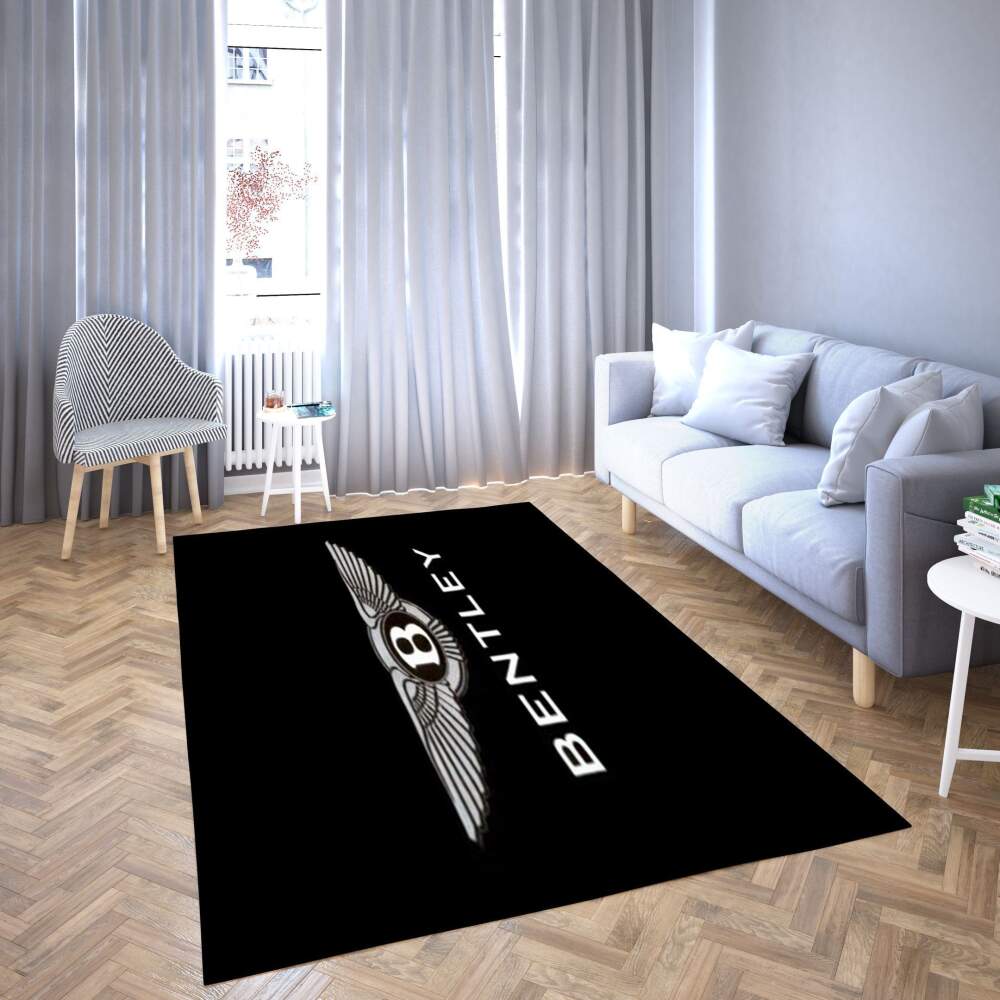 Bently Logo Area Rug Black & White Chussin | Home Decor Easily