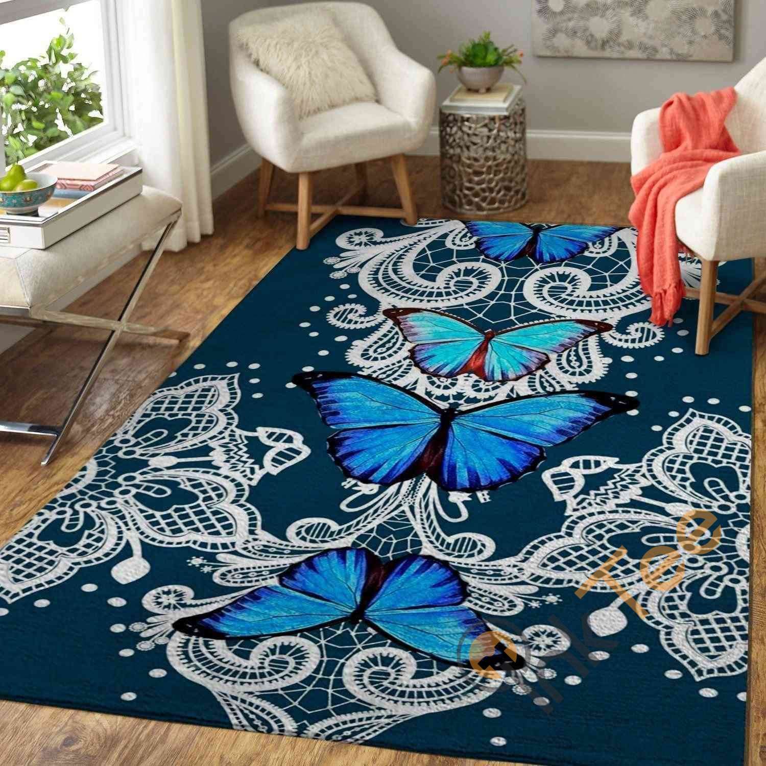 Blue Butterflies Area Rug -  Chussin | Home Decor Easily