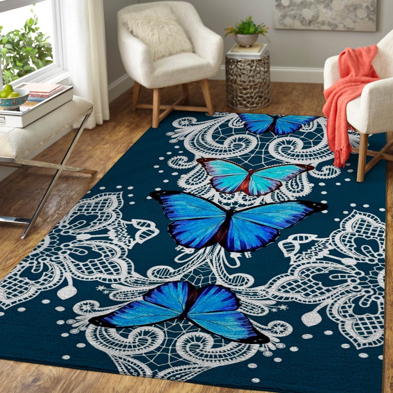 Blue Butterflies Detailed Area Limited Edition Rug -  Chussin | Home Decor Easily