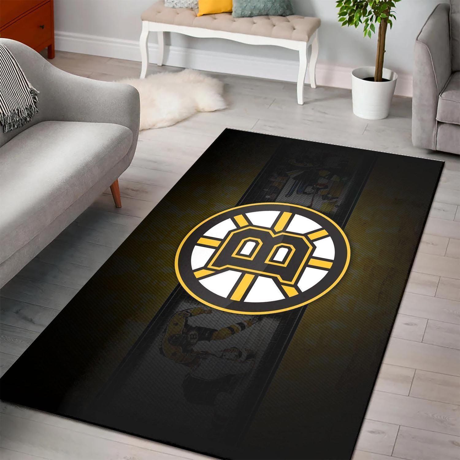 Boston Bruins Area Rug Nhl Ice Hockey Team Logo V4618 Chussin | Home Decor Easily