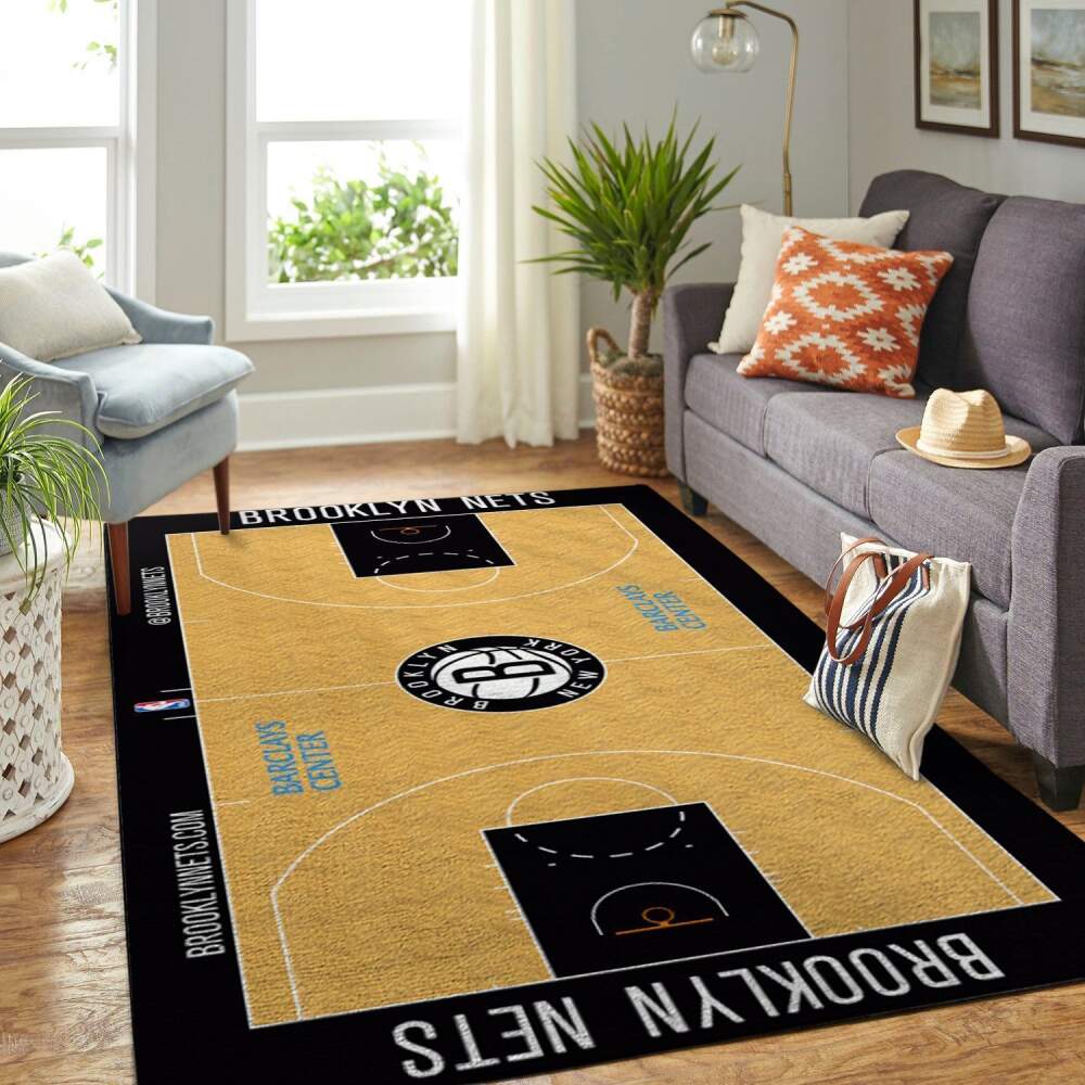 Brooklyn Nets Court Area Rug Nba Basketball Team Logo Chussin | Home Decor Easily