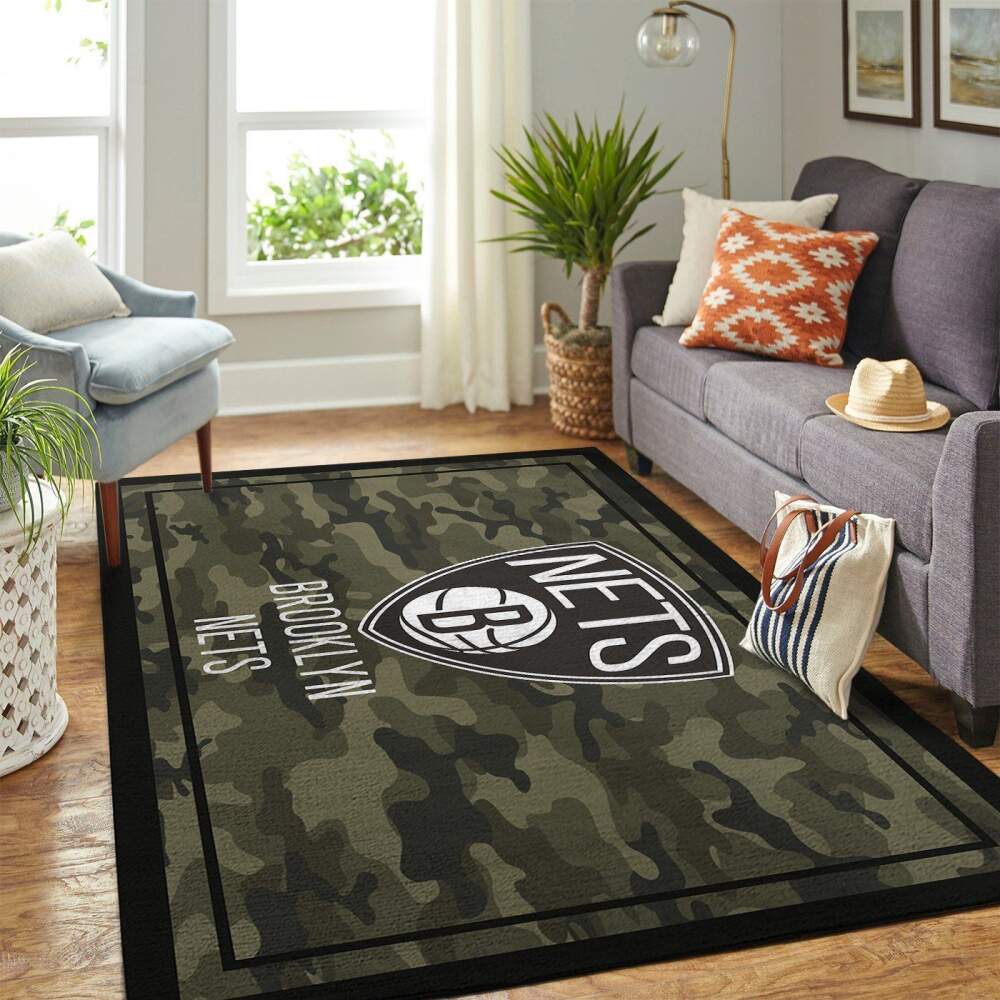 Brooklyn Nets Nba Area Rugs Camo Style Team Logo  Chussin | Home Decor Easily