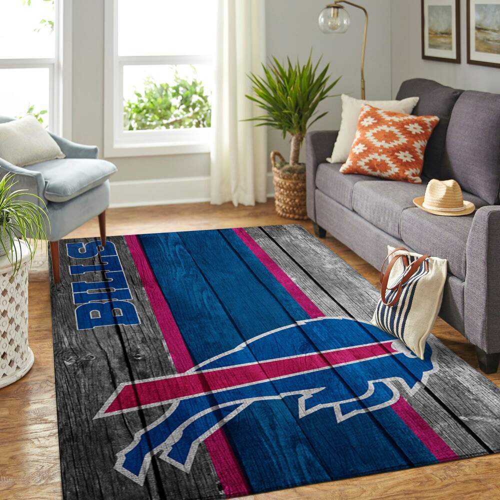 Buffalo Bills Nfl Team Logo Area Rugs Wooden Style Sports Chussin | Home Decor Easily