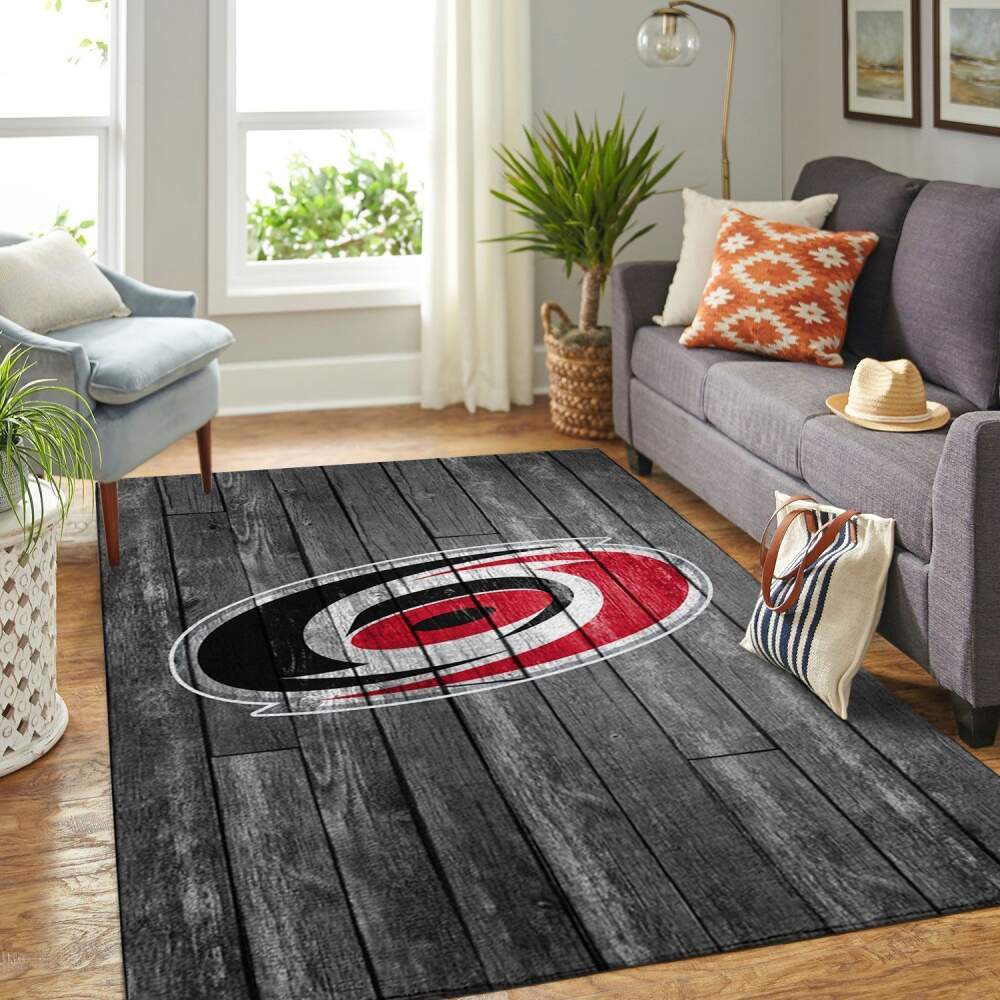 Carolina Hurricanes Nhl Area Rugs Hockey Team Logo Gray Wooden Chussin | Home Decor Easily