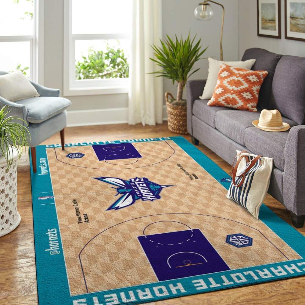 Charlotte Hornets Court Area Rug Nba Basketball Team Logo Chussin | Home Decor Easily