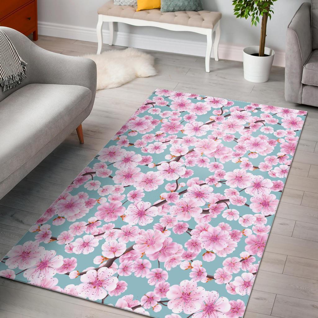 Cherry Blossom Sakura Blue Area Limited Edition Rug - Chussin | Home Decor Easily