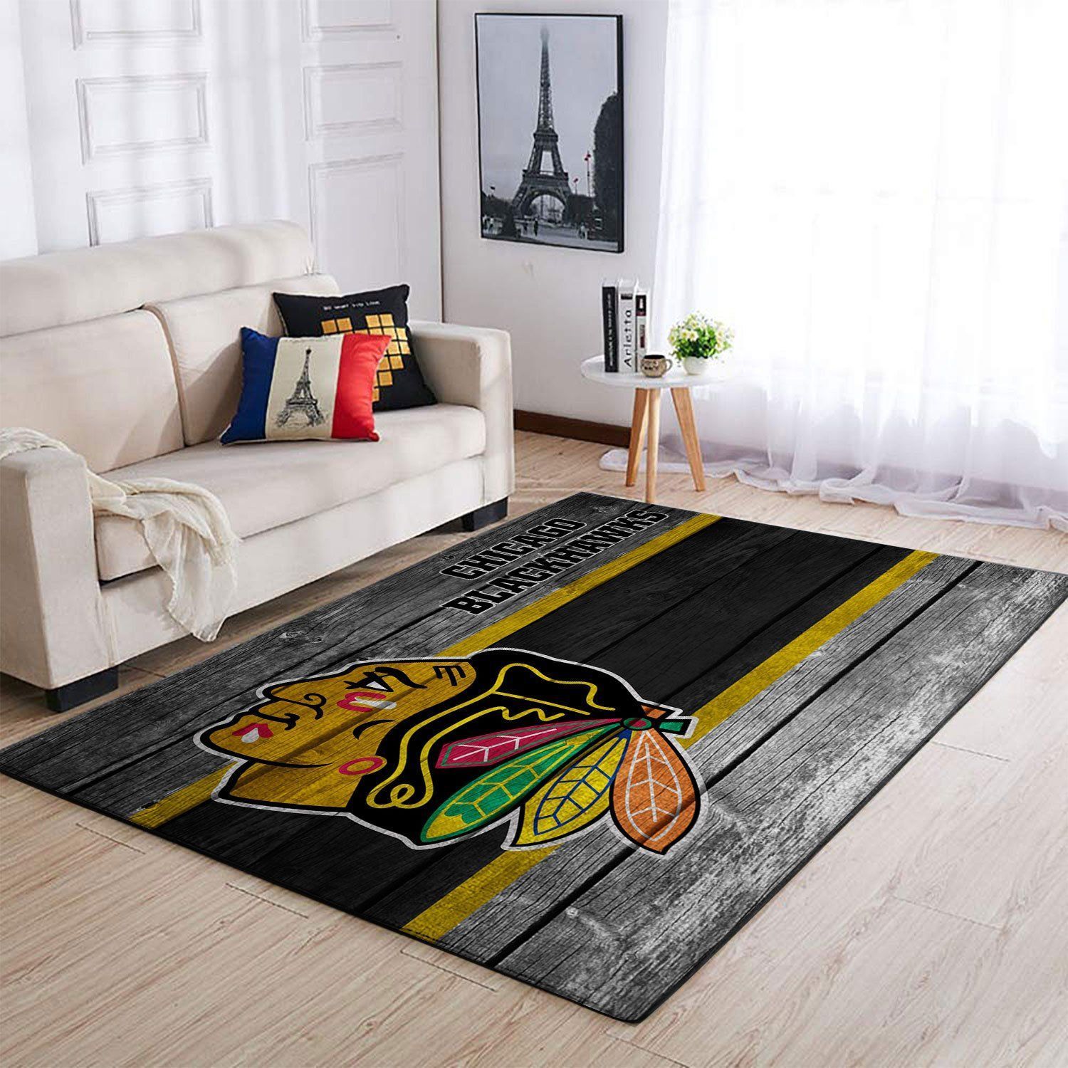 Chicago Blackhawks Nhl Team Logo Area Rugs Wooden Style Sports  Chussin | Home Decor Easily